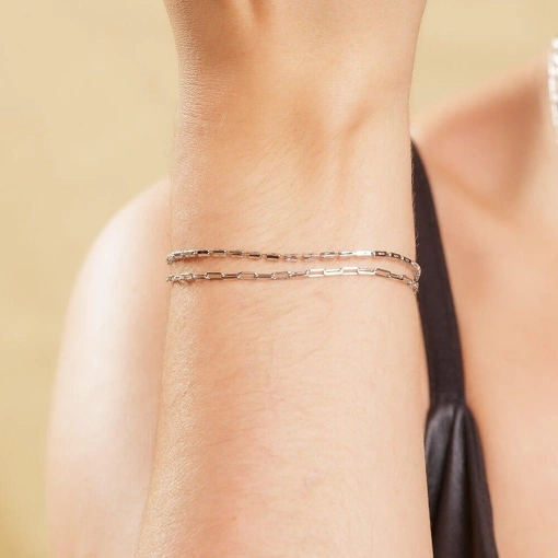 Pulseira no Banho de Ródio Branco 2 Voltas Riviera Com Zircônia