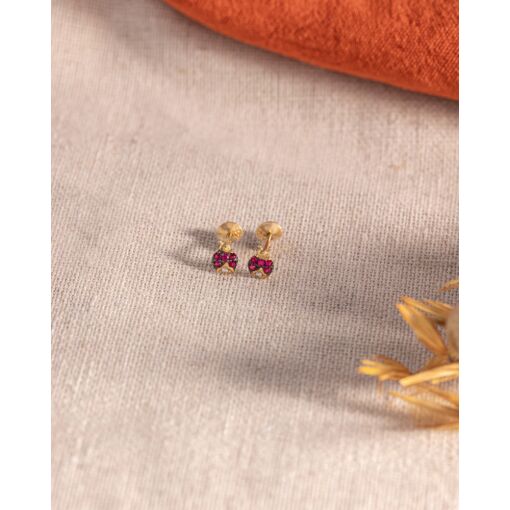 Brinco Ouro 18K Joaninha Com Zircônia Cor Rubi