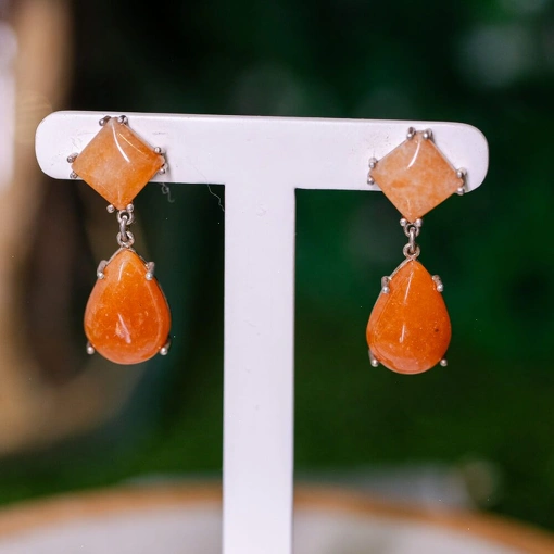 Brinco Prata 925 Gota Com Quartzo Laranja