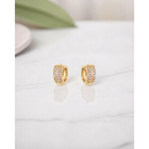 Brinco Banho De Ouro 18K Argola Pequena Zircônias Brancas