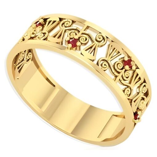Anel Formatura Ouro 18K Trabalhado Curso Direito Zircônia Rubi