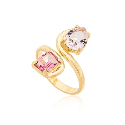 Anel Banho De Ouro 18K Com Zircônia Mix Rosa