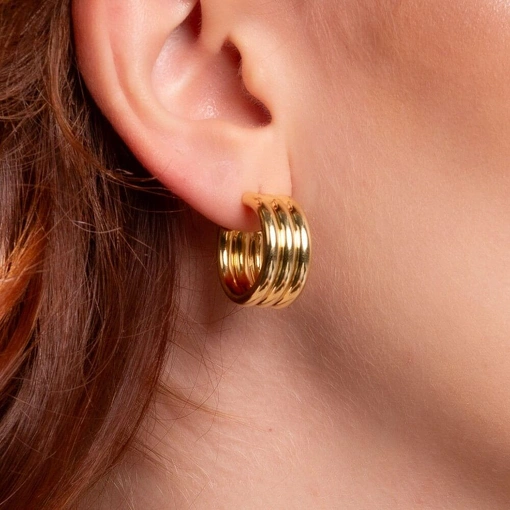 Brinco Banho de Ouro 18k Meia Argola 3 Aros