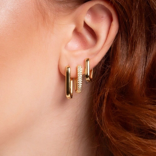 Brinco Banho de Ouro 18k Argola Retangular Lisa Pequena