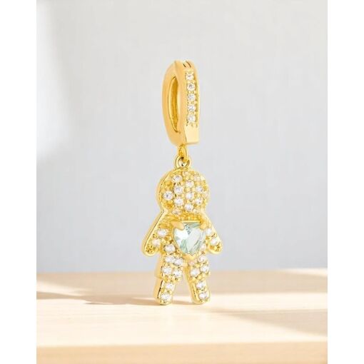 Pingente Banho De Ouro 18K Menino Com Zircônia Azul Claro