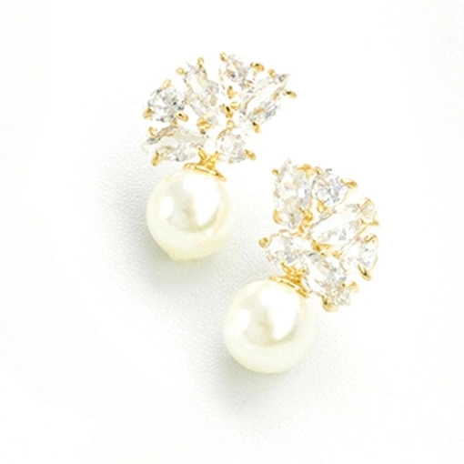 Brinco Banho De Ouro 18K Com Zircônia Branca Pérola Sintética