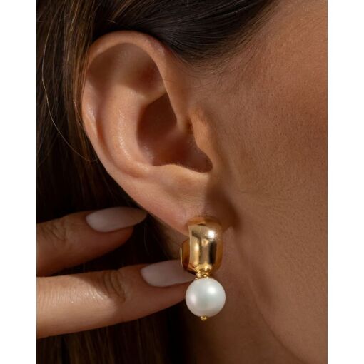 Brinco Banhado A Ouro 18K Argola Com Pérola Shell