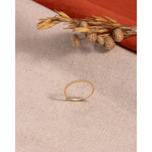 Anel Meia Aliança Ouro 18K Com Zircônias Brancas