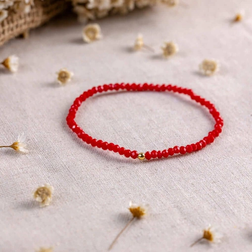 Pulseira Banhada A Ouro 18K Cristal Sintético Vermelho