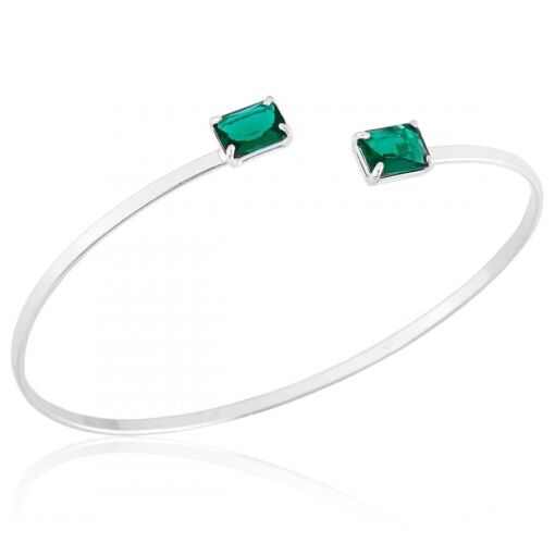 Bracelete Prata 925 Com Zircônia Retangular Verde