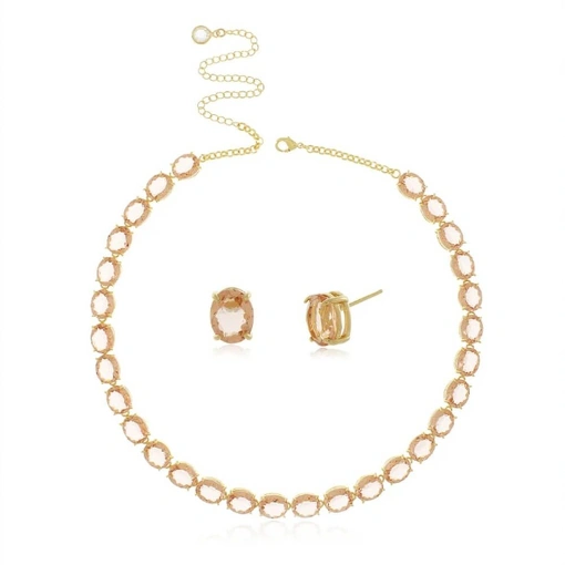 Colar no Banho de Ouro 18 Com Zircônias Ovais Champagne