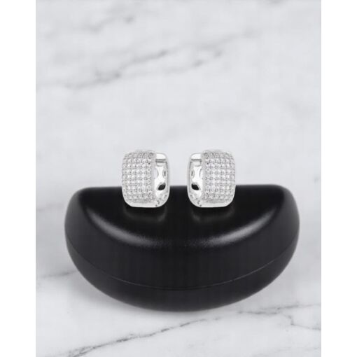 Brinco Banho De Ródio Branco Argola Retangular Zircônias 18MM