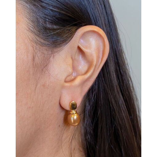 Brinco Banhado A Ouro 18K Pérola Biwa Dourada