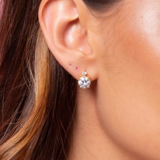 Brinco Banho de Ouro 18k Ponto de Luz Zircônia 8 MM