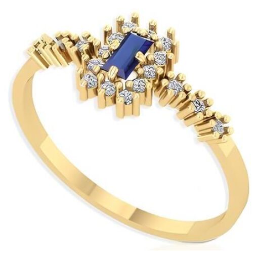 Anel Formatura Ouro 18K Zircônia Baguete 2x4 MM