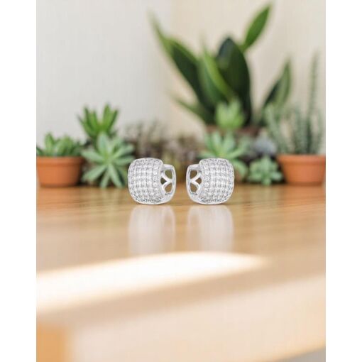 Brinco Banho De Ródio Branco Argola Classic Com Zircônias 12MM