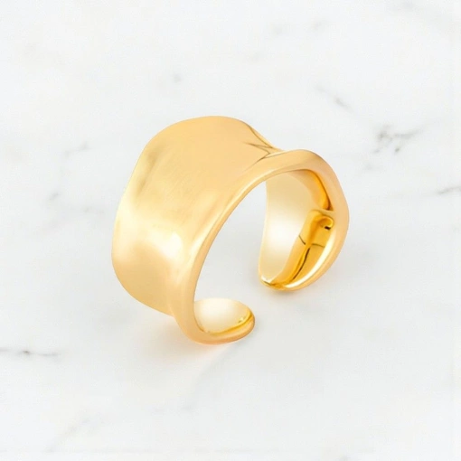  Anel Banhado a Ouro 18K Entreaberto Com Design Orgânico