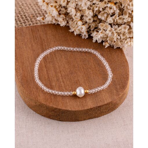 Pulseira Banhada A Ouro 18K Cristal Sintético Furta-Cor e Pérola