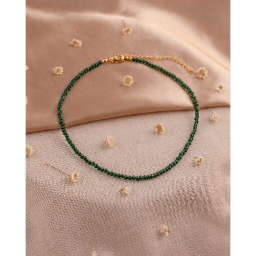 Colar Banhado A Ouro 18K Com Cristal Sintético Verde