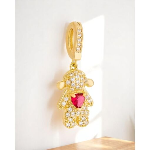 Pingente Banho De Ouro 18K Menina Com Zircônia Rosa Pink