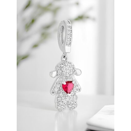 Pingente Banho De Ródio Branco Menina Com Zircônia Rosa