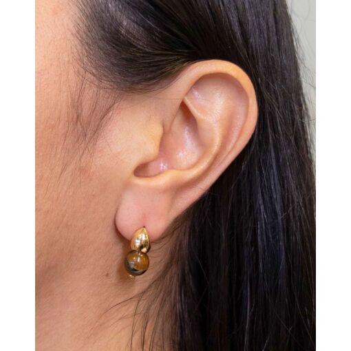 Brinco Banhado A Ouro 18K Com Olho De Tigre