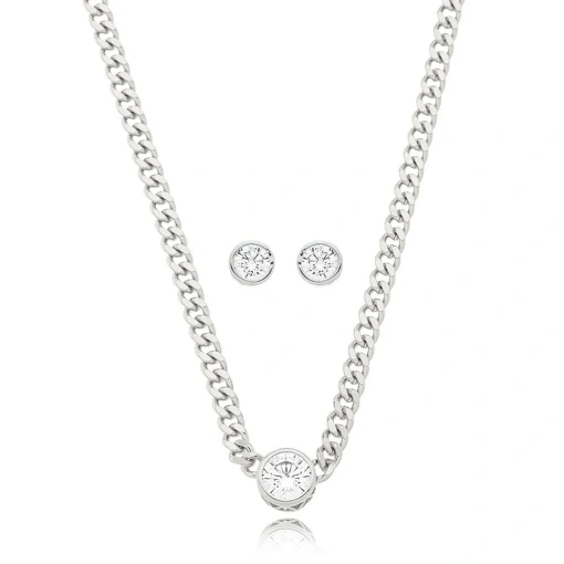 Choker Banho de Ródio Branco Ponto de Luz Com Corrente Grume