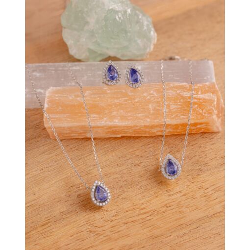 Brinco Prata 925 Com Banho De Ródio Gota Zircônia Roxa