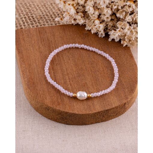 Pulseira Banhada A Ouro 18K Cristal Cor Lavanda e Pérola