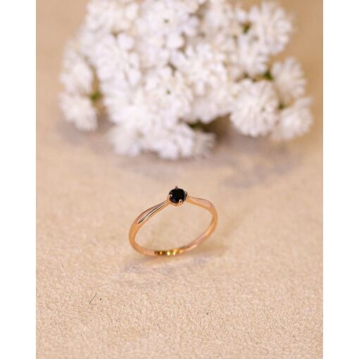 Anel Ouro Rosé 18K Com Diamante Negro