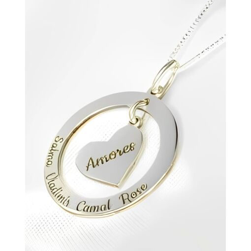 Pingente Prata 925 Gravação Personalizada Coração Círculo