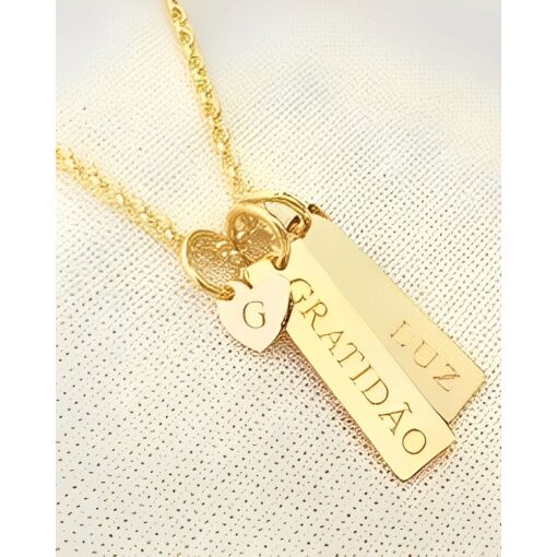 Pingente Prata 925 Gravação Personalizada Plaquinhas e Coração