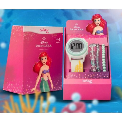 Relógio + Kit Pulseiras Infantil Condor Disney Pequena Sereia