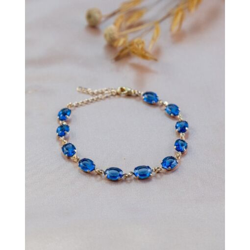 Pulseira Banhada A Ouro 18K Oval Com Zircônia Azul Escuro