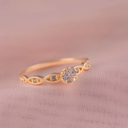 Anel Solitário Banhado A Ouro 18K Com Zircônia Branca