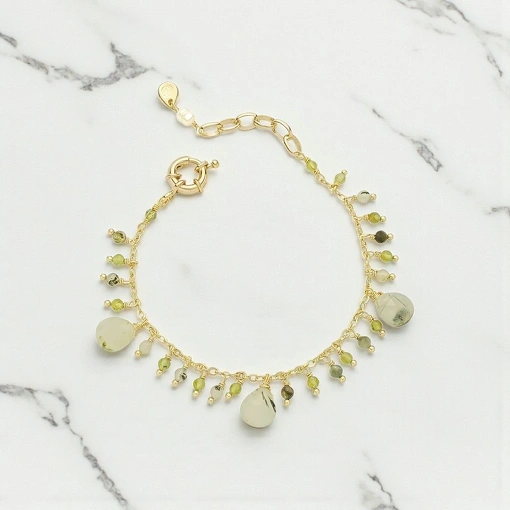 Pulseira Banhado a Ouro 18K Pedras Naturais Prehnita