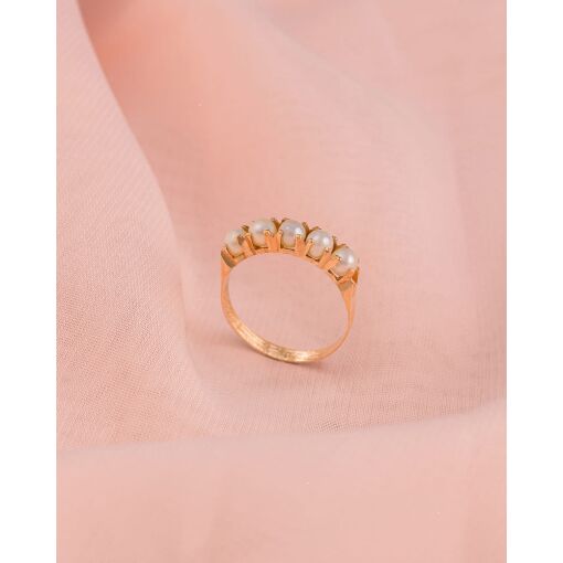 Anel Meia Aliança Ouro 18K Com Pérolas