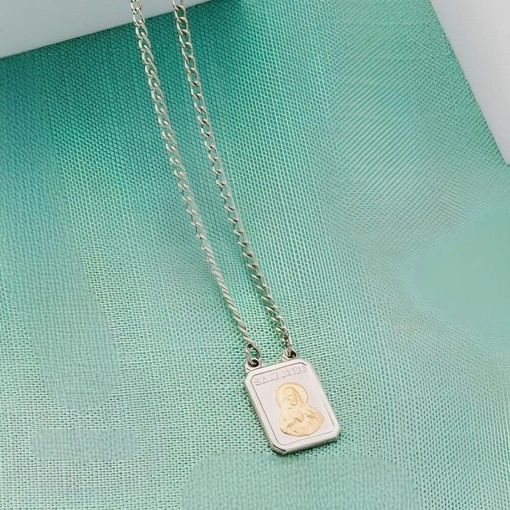 Escapulário Aço Mini com Ouro 18k NSra Carmo Sagrado Coração