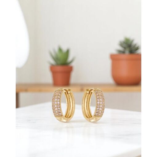 Brinco Banho De Ouro 18K Argola Grande Zircônias Brancas
