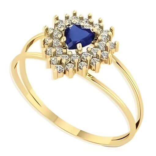 Anel Formatura Ouro 18K Com Zircônia Coração 4x4 MM