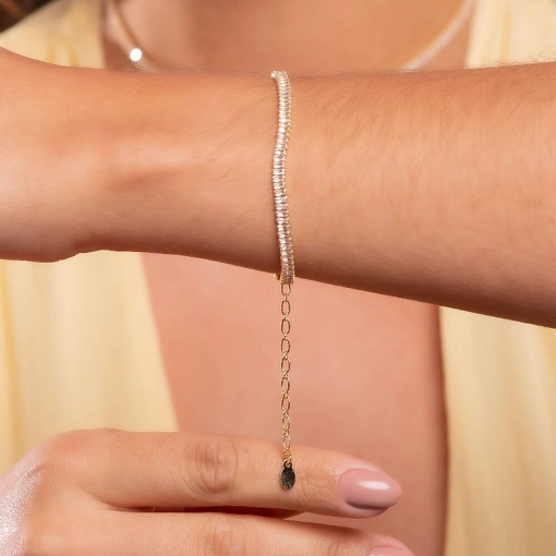 Pulseira Banho de Ouro 18k Riviera Baguete Com Zircônia Branca