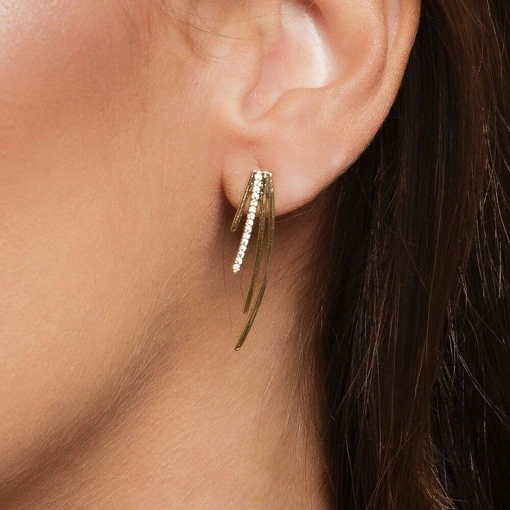 Brinco Banho de Ouro 18k 4 Fios Com Zircônia Branca