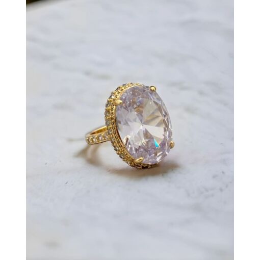 Anel Banho De Ouro 18K Com Zircônia Oval Branca