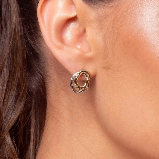 Brinco Elos Vazados Banho de Ouro 18k e Ródio Branco