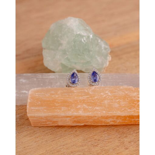 Brinco Prata 925 Com Banho De Ródio Gota Zircônia Roxa