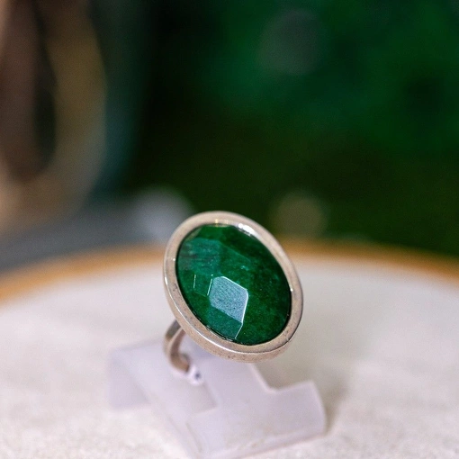 Anel Prata 925 Com Pedra Natural Jade Verde