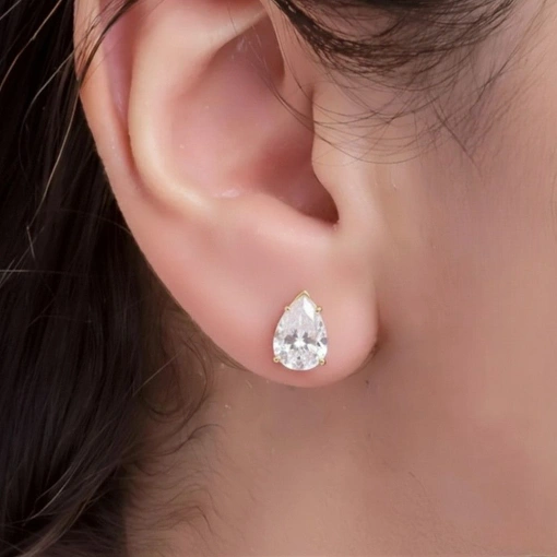 Brinco Banho de Ouro 18k Gota Zircônia Branca