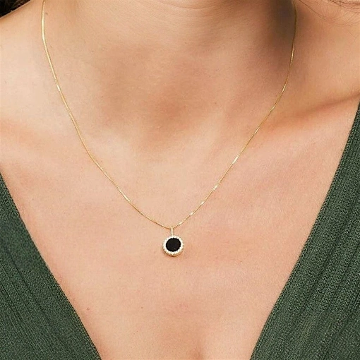 Colar Banho de Ouro 18k Redondo Preto Com Zircônias Brancas