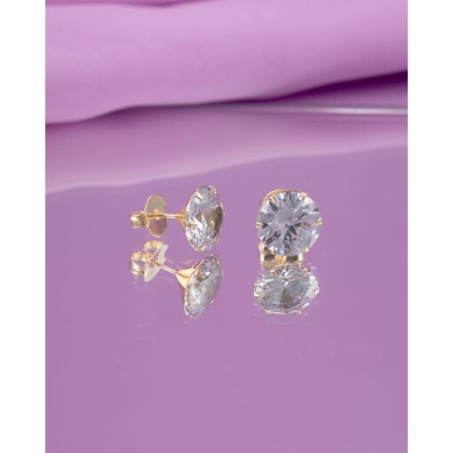 Brinco Banhado A Ouro 18K Zircônia Branca Redonda 8MM