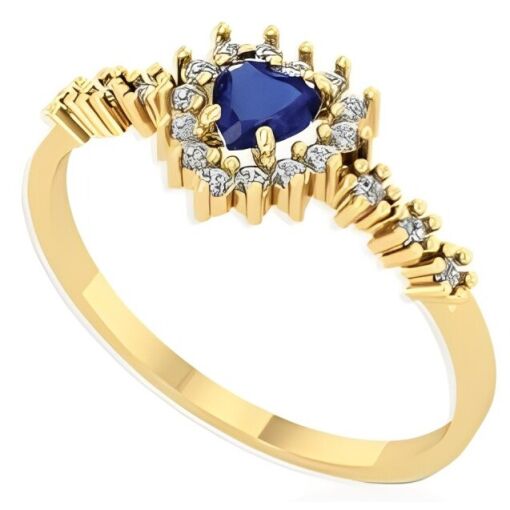 Anel Formatura Ouro 18K Zircônia Coração 4x4 MM